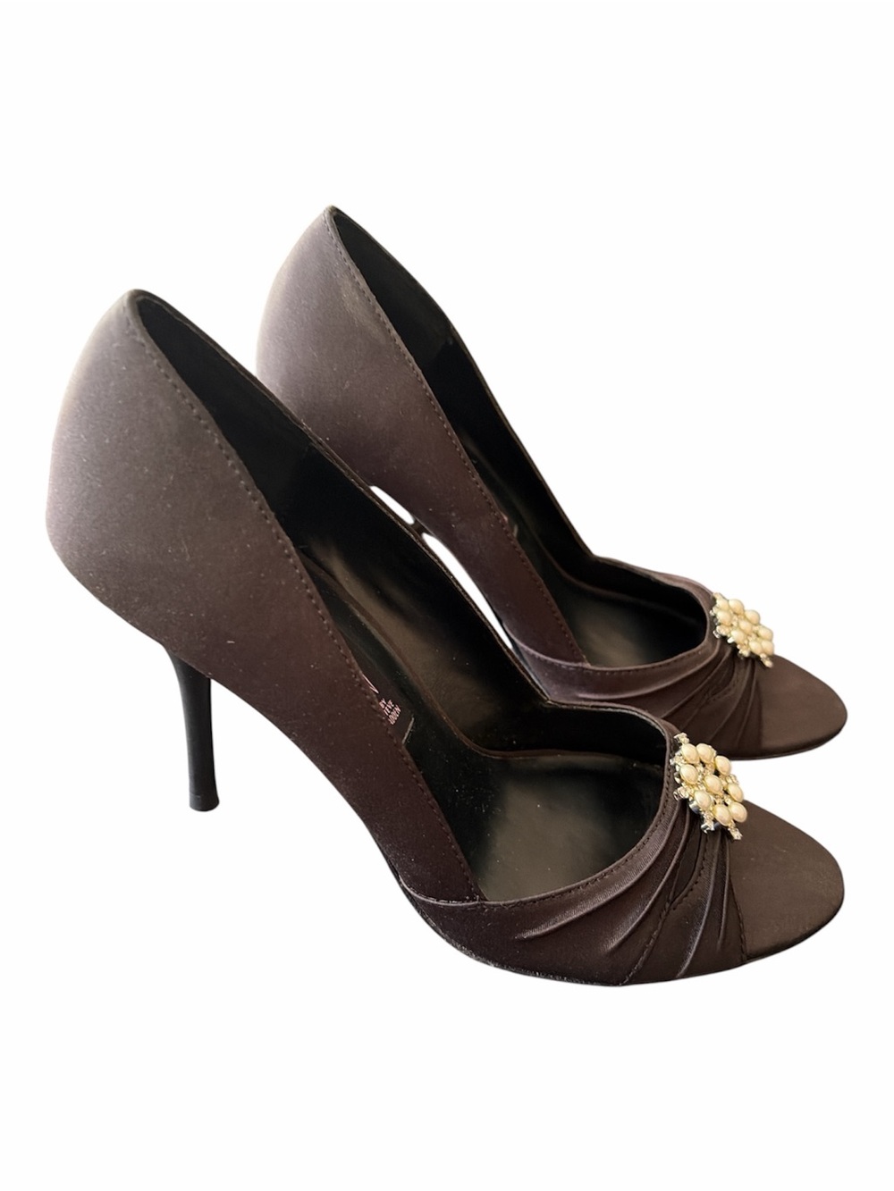 Steven by Steven Madden Deluxee Black Fabric Open Toe Embellished Ruchced Heels